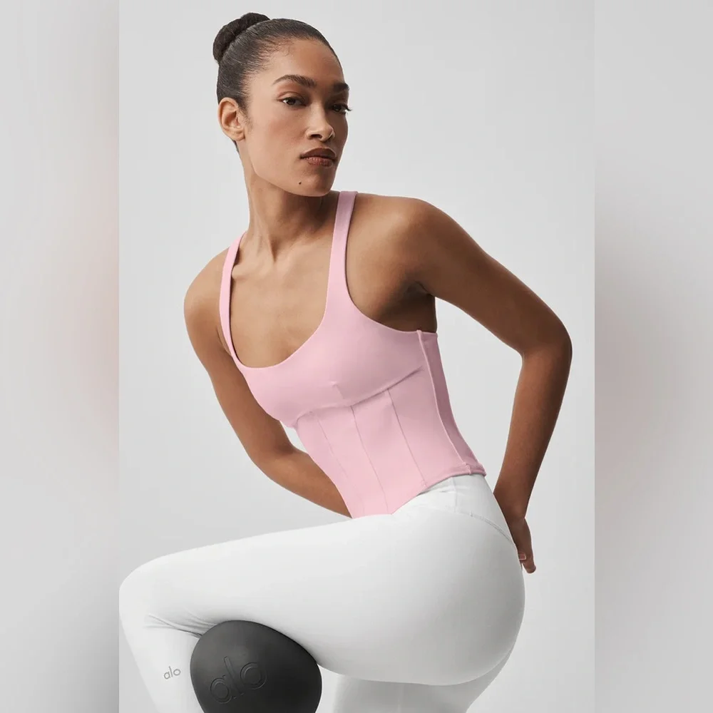 Alo Yoga Airbrush Sparks Fly Corset Tank Vintage Pink S